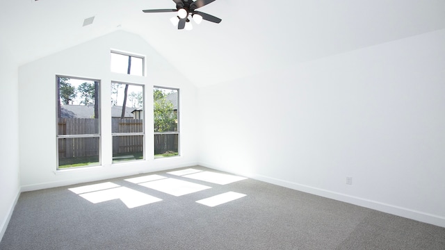 additional living space with carpet, lofted ceiling, and ceiling fan