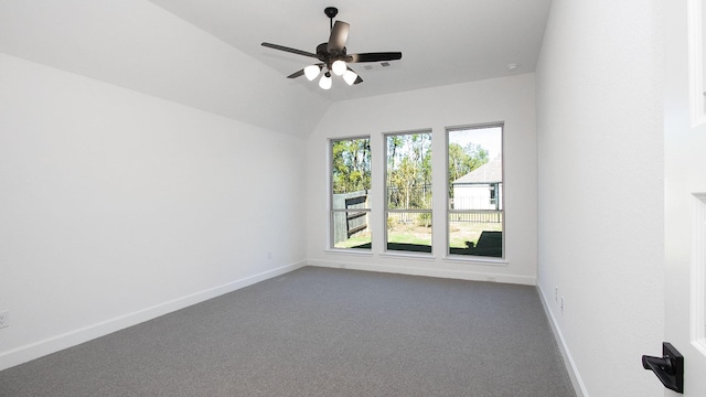 17711 Monarch Vista Ln, Conroe, TX 77302 - empty room with carpet flooring, a ceiling fan, and vaulted ceiling