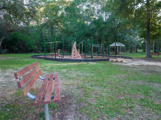 view of play area featuring a lawn