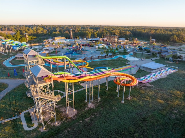 view of aerial view at dusk