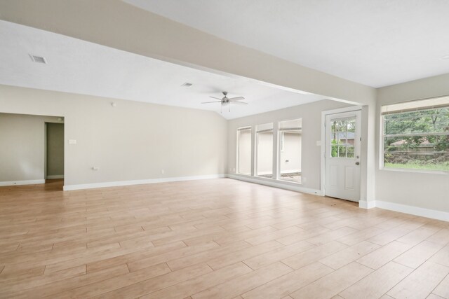 unfurnished room featuring ceiling fan and light wood-type flooring