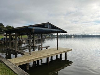 view of dock with a water view