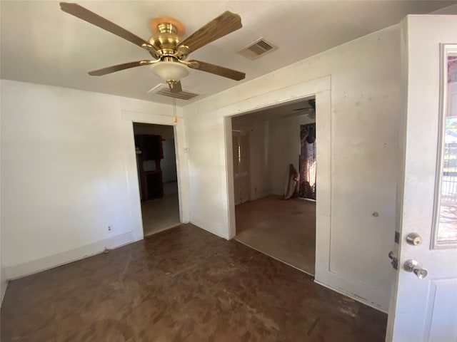 unfurnished bedroom featuring ceiling fan, a closet, and carpet