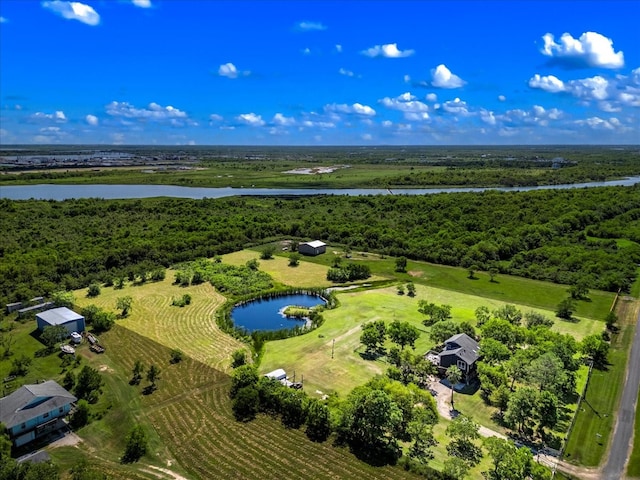 bird's eye view with a rural view and a water view