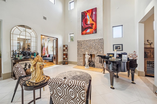 interior space with wine cooler and light tile patterned floors