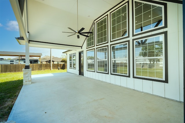 view of patio featuring ceiling fan