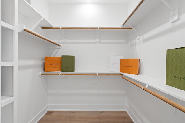 walk in closet with wood-type flooring