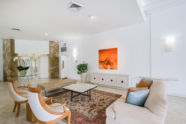 view of tiled living room