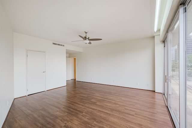 unfurnished bedroom featuring ceiling fan and wood-type flooring