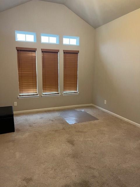 empty room featuring carpet and vaulted ceiling