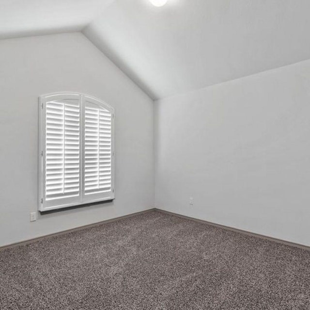 spare room featuring carpet floors and vaulted ceiling