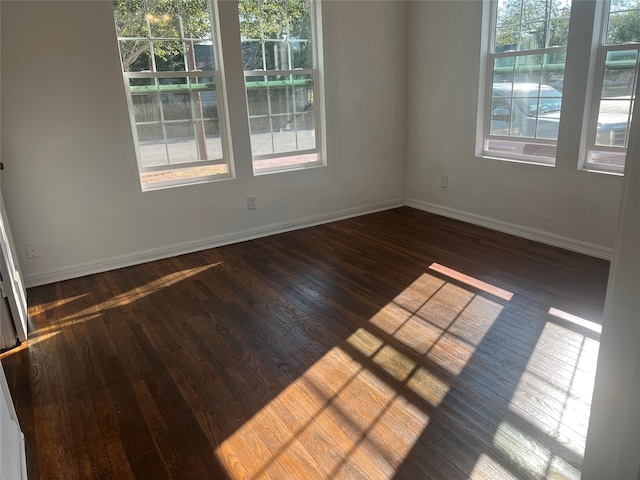 unfurnished room with plenty of natural light and dark wood-type flooring