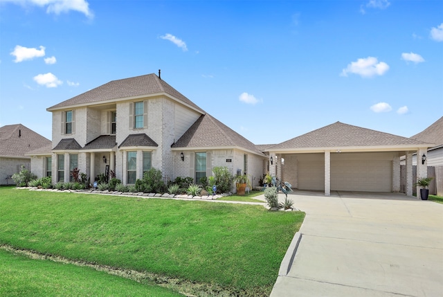 view of front of house with a garage and a front yard