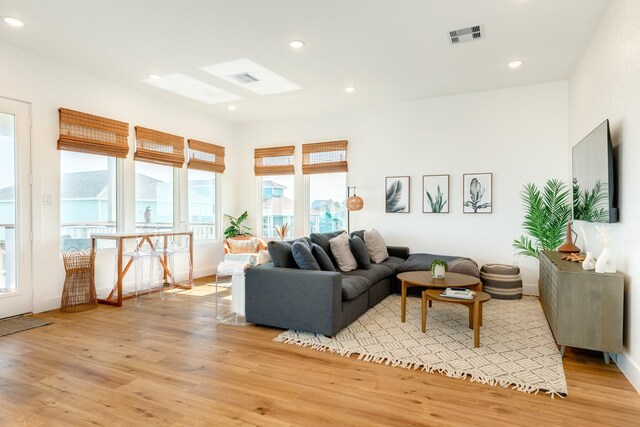 living room with light wood-type flooring