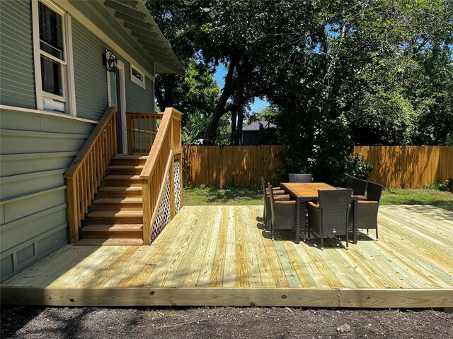 506 E Evergreen St, San Antonio, TX 78212 - wooden terrace with a fenced backyard and outdoor dining area