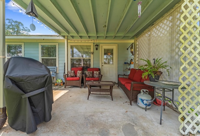 view of patio / terrace with area for grilling and an outdoor living space