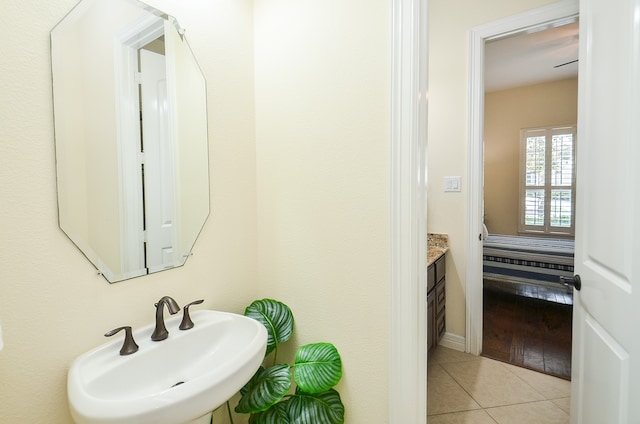 bathroom featuring sink and hardwood / wood-style floors