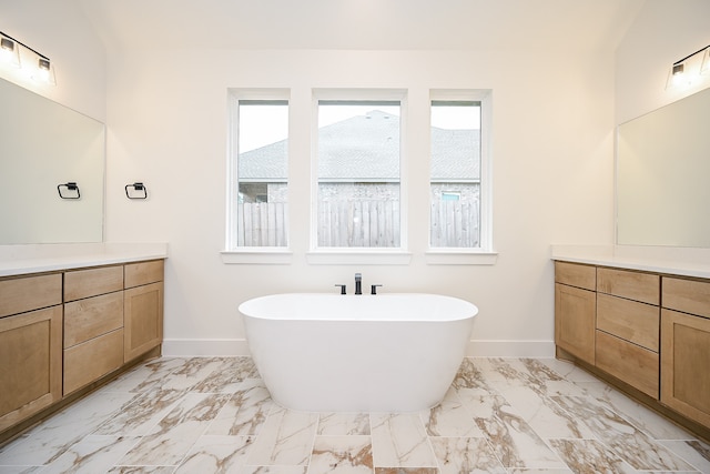 bathroom with vanity, a bathtub, and a wealth of natural light