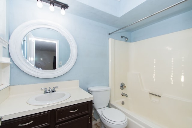 full bathroom with toilet, vanity, and bathtub / shower combination