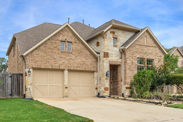 view of front property with a garage and a front lawn