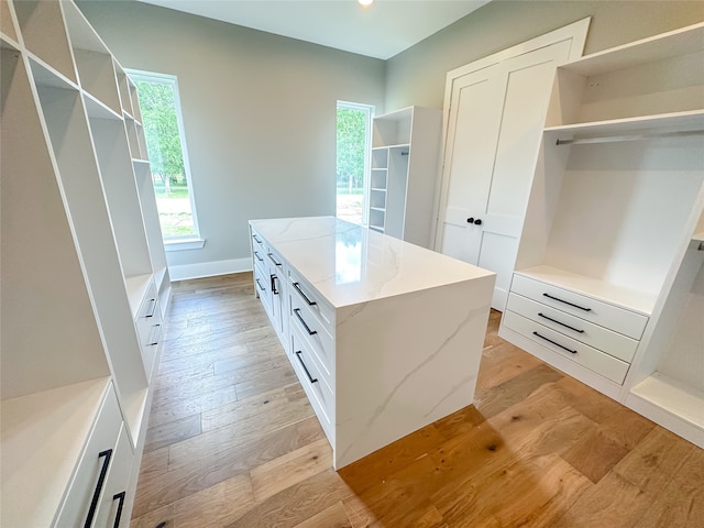 spacious closet with light hardwood / wood-style floors