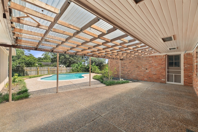 view of pool featuring a pergola and a patio area