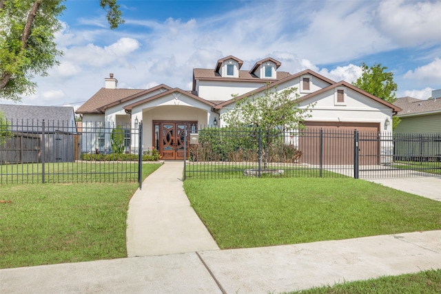 view of front of home featuring a garage and a front yard