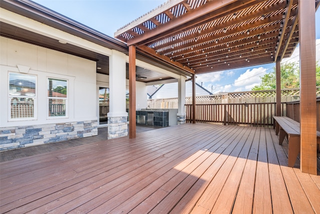 wooden deck featuring a pergola