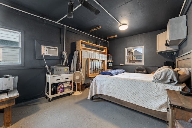 bedroom featuring speckled floor