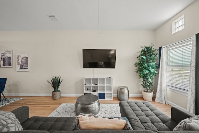 living room featuring light wood-type flooring