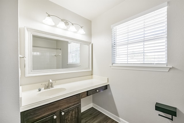 bathroom with wood-type flooring and vanity