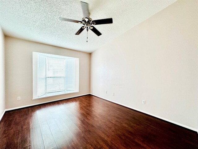 unfurnished room with hardwood / wood-style floors, a textured ceiling, and ceiling fan