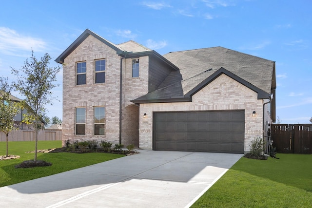 view of front facade with a garage and a front lawn