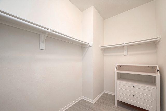 walk in closet with wood-type flooring