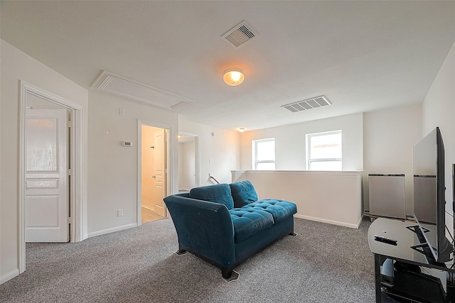 living area featuring carpet flooring