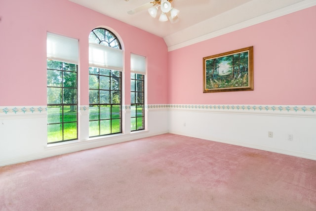 carpeted spare room featuring ceiling fan and plenty of natural light