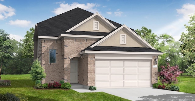 view of front of home featuring a front lawn and a garage