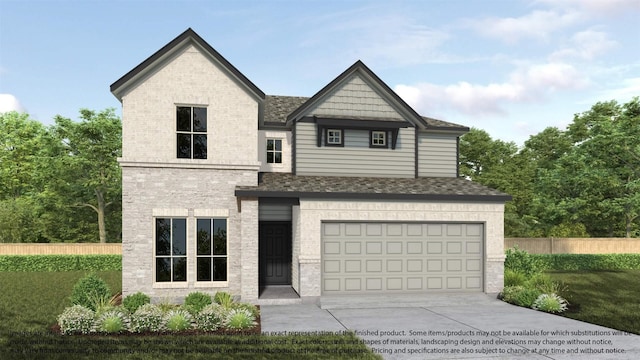 view of front of property featuring a garage and a front lawn