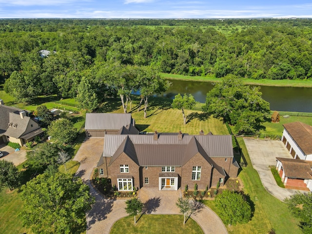 bird's eye view featuring a water view