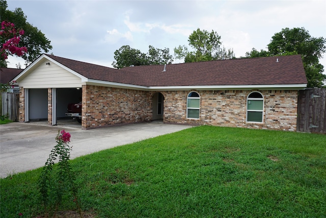 ranch-style home with a front lawn