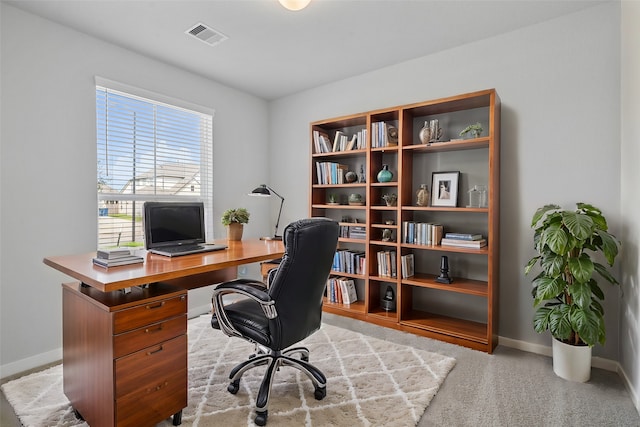 view of carpeted home office