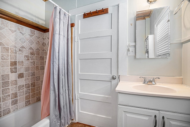 bathroom with vanity and shower / bathtub combination with curtain