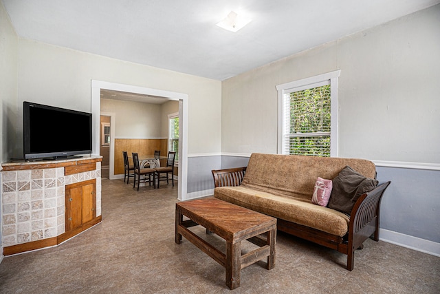 living room featuring carpet