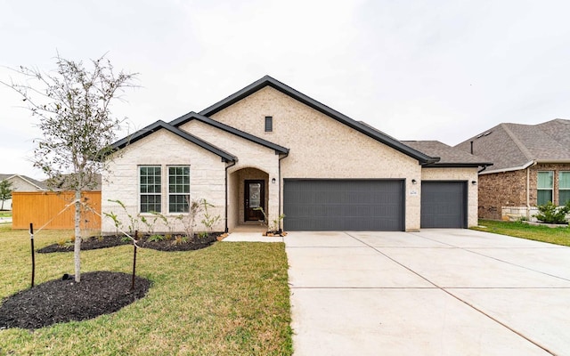 view of front of home featuring a garage and a front lawn