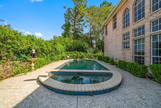 view of swimming pool with a patio and an in ground hot tub