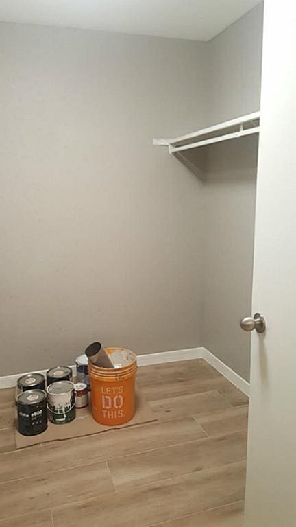 walk in closet with light wood-style floors