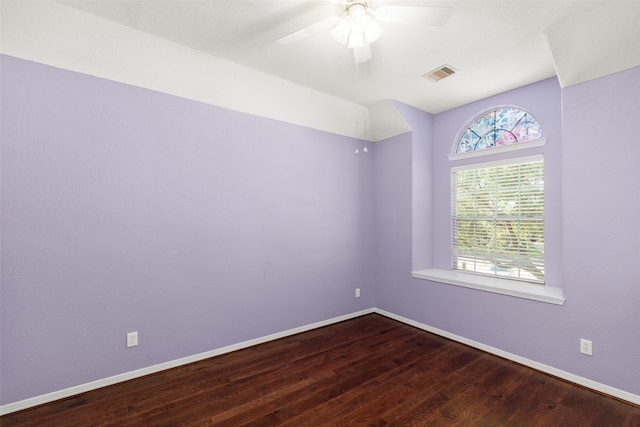 empty room featuring ceiling fan and wood-type flooring