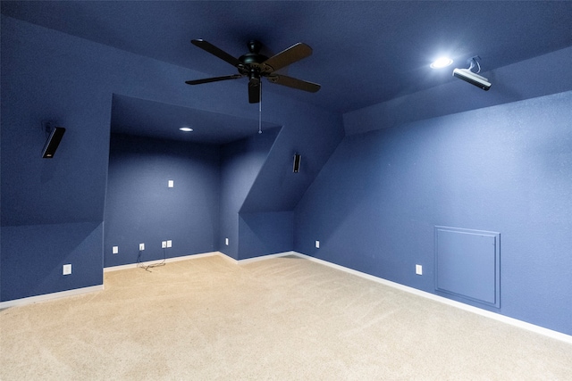 bonus room featuring ceiling fan and carpet floors