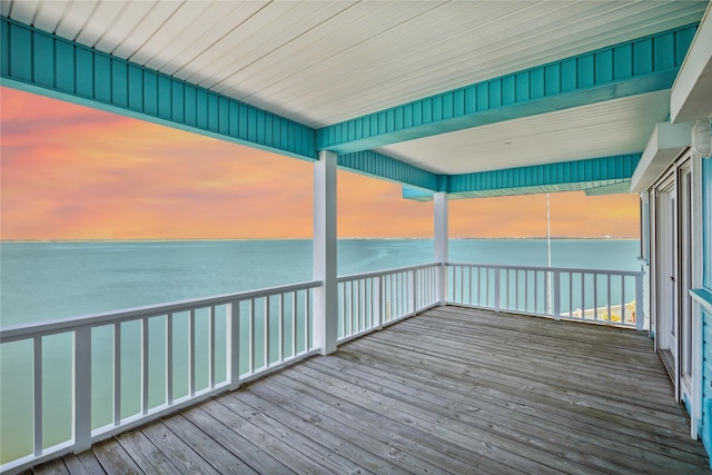 deck featuring a water view