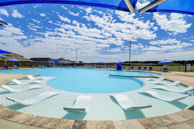 view of pool featuring a patio